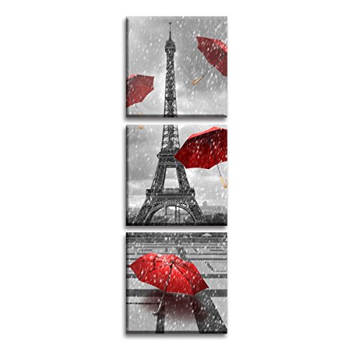 Product Cover Jingtao Art Paris Eiffel Tower Art Paintings Red Umbrellas Flying on The Rain Wall Decor Posters Print on Canvas (1212inch3), Multi