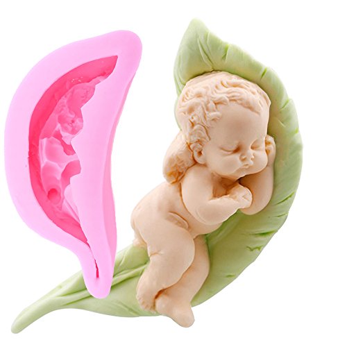 Product Cover Large Angel Baby Fondant Mold Chocolate Candy Making Silicone Mold for Baby Shower 1st First Birthday Party Cake Decoration Soap Candle Art Craft Mould
