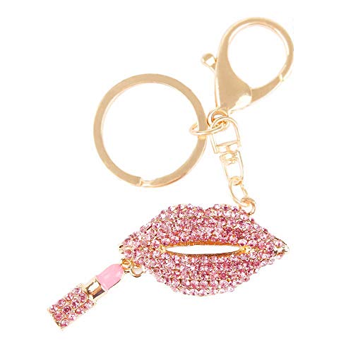 Product Cover JewelBeauty Sexy Kiss Lip with Lipstick Crystal Rhinestone Keychain Key Chain Sparkling Key Ring Charm Purse Pendant Handbag Bag Decoration (Pink)