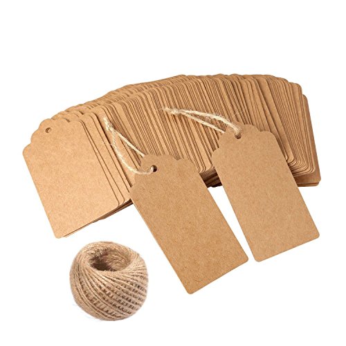 Product Cover Gift Tags,120 PCS Kraft Paper tags for Wedding Brown Rectangle Craft Hang Tags with Free 100 Feet Natural Jute Twine