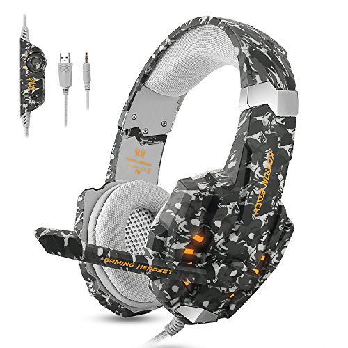 Product Cover ECOOPRO Gaming Headset for PS4 Xbox One PC, Stereo Gaming Headphones with Noise Cancelling Mic, Bass Surround, LED Light & Soft Memory Earmuffs for PC Mac Nintendo Switch (Camouflage)