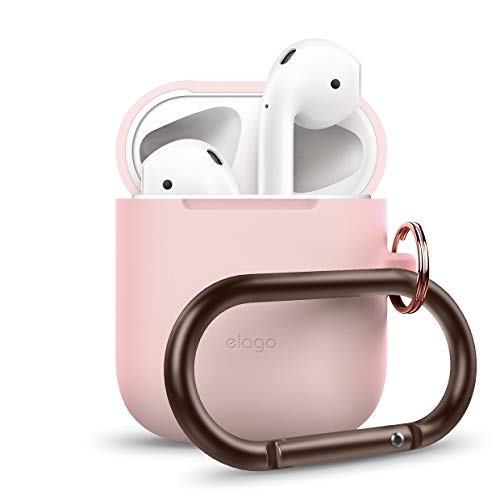 Product Cover elago AirPods Hang Case [Lovely Pink] - Compatible with Apple AirPods 1 & 2, Supports Wireless Charging, Extra Protection, Added Carabiner, Front LED Not Visible