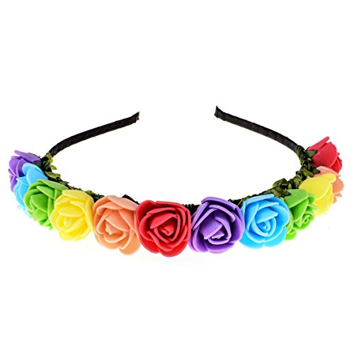 Product Cover Love Sweety Boho Floral Crown Rose Flower Headband Hair Wreath (Rainbow)