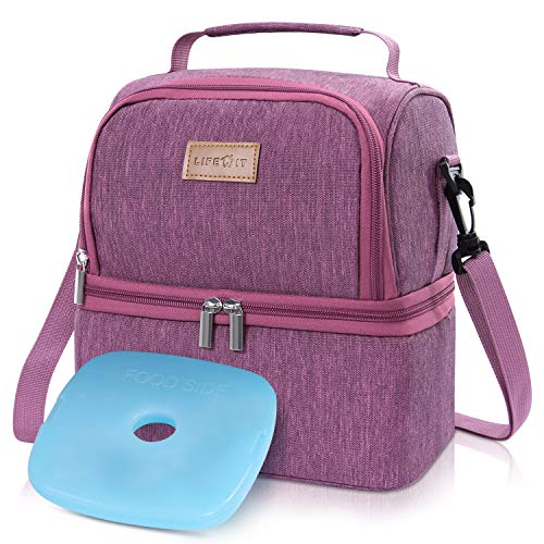 Product Cover Lifewit 2 Compartment Lunch Box Insulated Lunch Bag Leakproof Thermal Bento Bag for Adults Men Women, 7L, Rosy