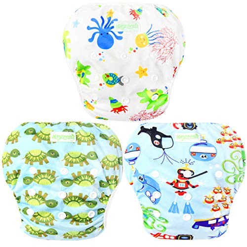 Product Cover Wegreeco Baby & Toddler Snap One Size Adjustable Reusable Baby Swim Diaper (Diving,Ocean,Turtle,Large,3 Pack)