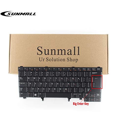 Product Cover Sunmall Replacement Keyboard with Backlit/Big Enter Key Compatible with Dell Latitude E5420 E5430 E6220 E6320 E6330 E6420 E6430 E6440 Series US Layout Black (Without Pointer Stick)