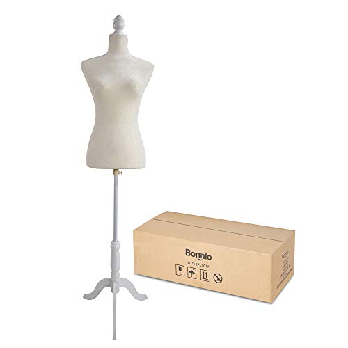 Product Cover Bonnlo Female Dress Form Pinnable Mannequin Body Torso with Wooden Tripod Base Stand (White, 6)