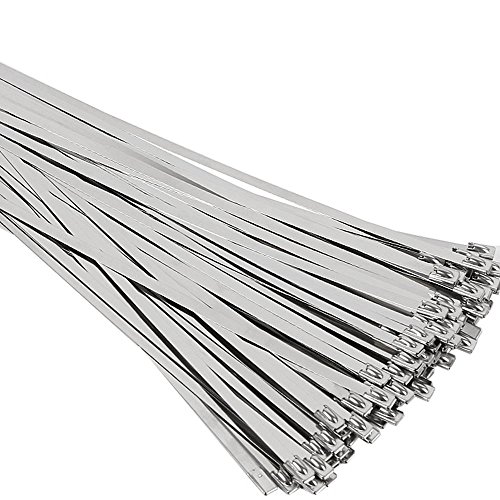 Product Cover SunplusTrade 100pcs 11.8 Inches Stainless Steel Exhaust Wrap Multi-Purpose Locking Cable Metal Zip Ties