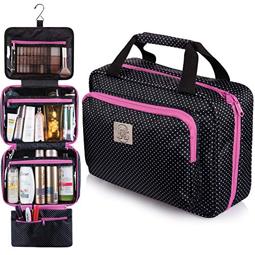 Product Cover Large Travel Cosmetic Bag For Women - Hanging Travel Toiletry And Makeup Bag With Many Pockets Polka Dot