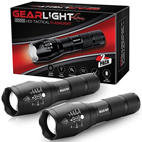 Product Cover GearLight LED Tactical Flashlight S1000 [2 PACK] - High Lumen, Zoomable, 5 Modes, Water Resistant, Handheld Light - Best Camping, Outdoor, Emergency, Everyday Flashlights