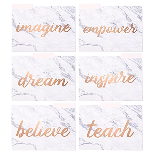 Product Cover Decorative File Folders - 12-Count Colored File Folders Letter Size, 1/3-Cut Tabs, Cute Marble Designs with Inspirational Rose Gold Foil Words, File Filing Organizers, 9.5 x 11.5 Inches