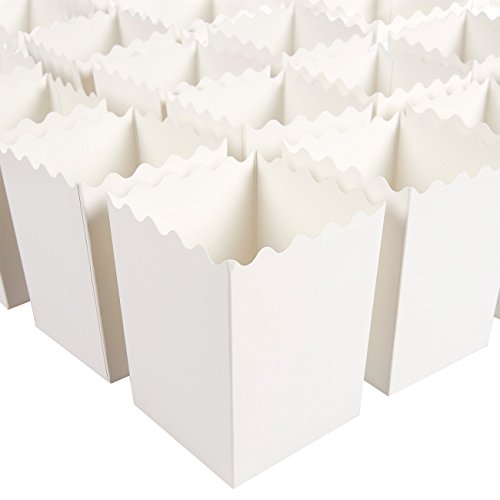 Product Cover Set of 100 Popcorn Favor Boxes - 16oz Mini Paper Popcorn Containers, Popcorn Party Supplies for Movie Nights, Carnival Parties, Baby Showers and Bridal Showers White - 3 x 4 x 3 Inches