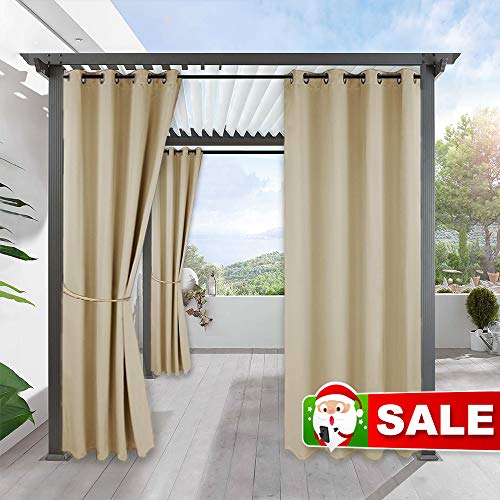 Product Cover RYB HOME Outdoor Patio Curtains - Heavy Weighted Porch Waterproof Curtains Courtyard Outside Shade for Farmhouse Cabin Pergola Cabana Corridor Terrace, 1 Panel, 52 x 95 inches Long, Biscotti Beige