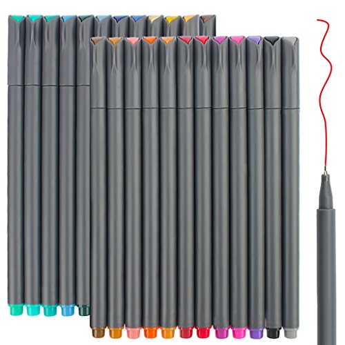 Product Cover 24 Fineliner Color Pens Set, Taotree Fine Line Colored Sketch Writing Drawing Pens for Journal Planner Note Taking and Coloring Book, Porous Fine Point Pens Markers