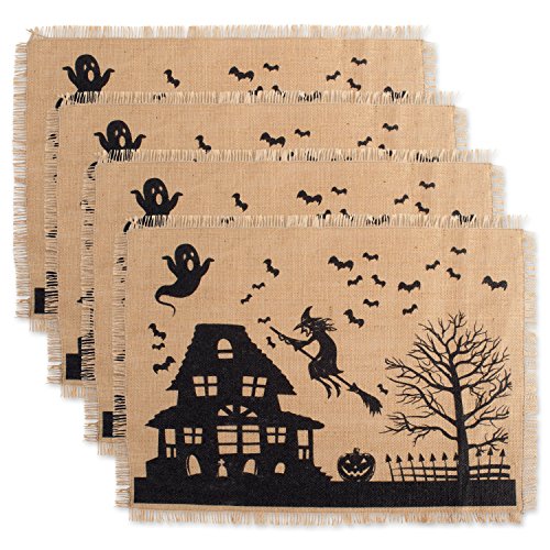 Product Cover DII Jute/Burlap Placemat, Set of 4, Haunted House - Perfect for Halloween, Dinner Parties and Scary Movie Nights
