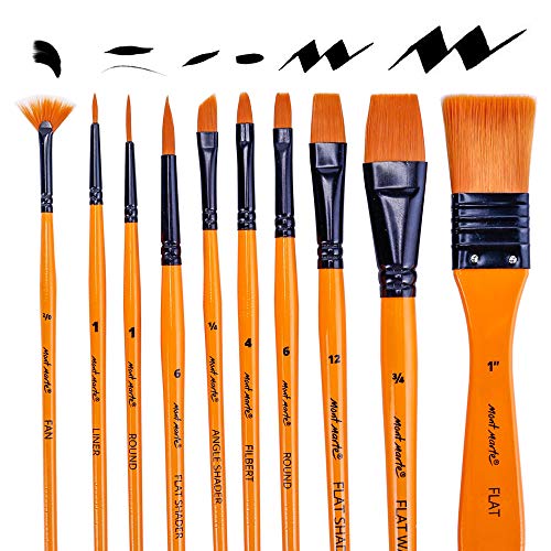 Product Cover Mont Marte Art Paint Brushes Set for Painting, 10 Variety of Brushes Types for Class, Kids, Artists- Nice Art Brushes for Acrylic Painting