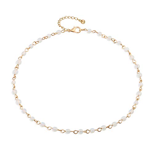 Product Cover Fettero Dainty Gold Chocker Handmade Beaded 14K Gold Fill White Opal Lucky Necklace