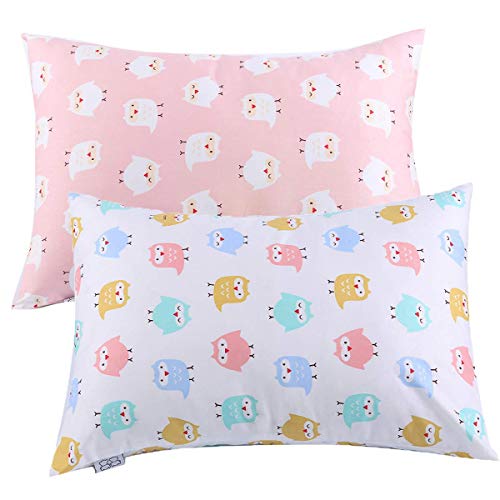 Product Cover UOMNY Kids Toddler Pillowcases 2 Pack 100% Cotton Pillowslip Case Fits Pillows sizesd 13 x 18 or 12x 16 for Kids Bedding Pillow Cover Baby Pillow Cases Pink/White Owl