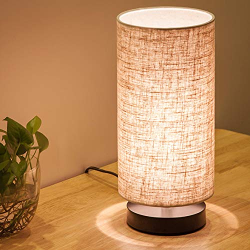 Product Cover Lifeholder Table Lamp, Bedside Nightstand Lamp, Simple Desk Lamp, Fabric Wooden Table Lamp for Bedroom Living Room Office Study, Cylinder Black Base
