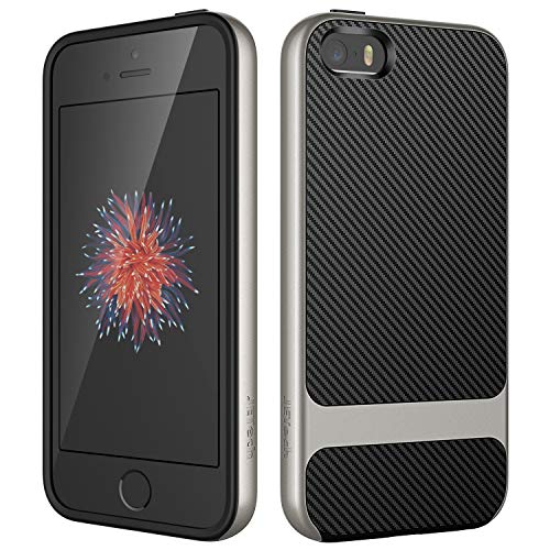 Product Cover JETech Case for Apple iPhone SE 5s 5, Slim Protective Cover with Shock-Absorption, Carbon Fiber Design (Grey)