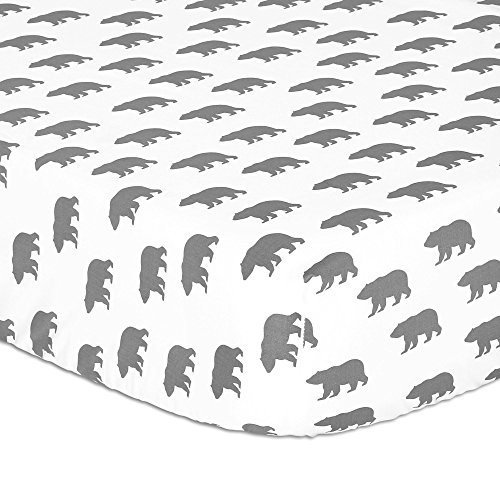 Product Cover Grey Bear Print Fitted Crib Sheet - 100% Cotton Baby Boy Forest Animal Theme Woodland Trail Nursery and Toddler Bedding