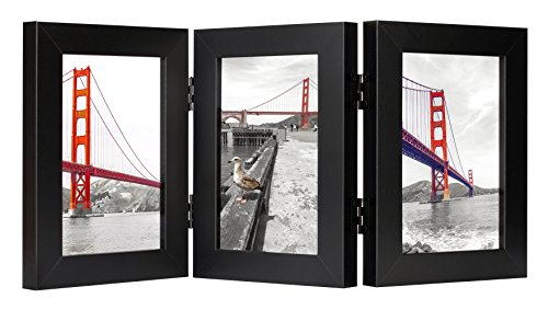 Product Cover Frametory, 4x6 Inch Hinged Picture Frame with Glass Front - Made to Display Three 4x6 Inch Pictures, Stands Vertically on Desktop or Table Top (4x6 Triple, Black)