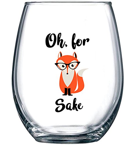 Product Cover Oh, For Fox Sake 15 oz Stemless Funny Glass | Unique Fox Themed Birthday Gifts For Men or Women | Fox Lover Gifts For Him or Her | Perfect Gift Idea For Office Coworker and Best Friend