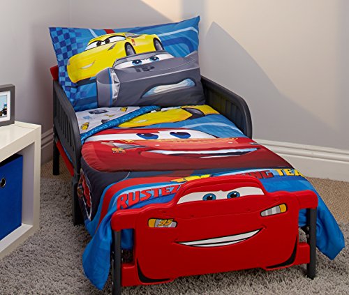 Product Cover Disney Cars Rusteze Racing Team 4 Piece Toddler Bedding Set, Blue/Red/Yellow/White