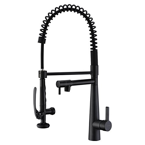Product Cover GICASA Commercial Style Sturdy Pre Rinse Spring Single Handle Pull Down Kitchen Sink Faucet with Sprayer, Matt Black Pull Out Kitchen faucet