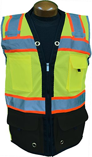Product Cover SHINE BRIGHT SV544BK | Premium Surveyor's High Visibility Safety Vest | 2 Tone Lime Black with Reflective Strips | ANSI CLASS 2 | Soft and Breathable |Heavy Duty Zipper Front | Size Large