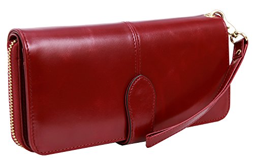 Product Cover Heshe Women's Long Wallets Money Clip Card Case Holder Large Capacity Purse Clutch for Ladies with Wrist Strap (Wine)