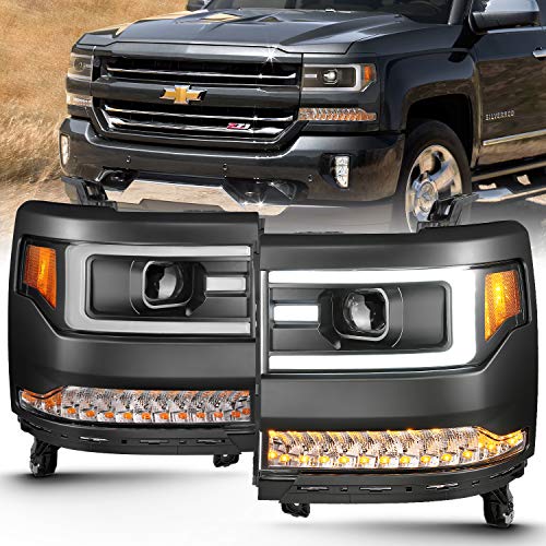 Product Cover AnzoUSA 111373 CHEVY SILVERADO 1500 16-18 PROJECTOR PLANK STYLE HEADLIGHTS BLACK AMBER