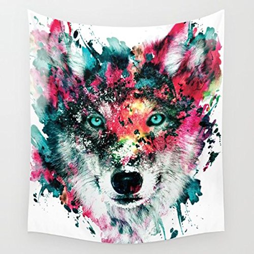 Product Cover Shukqueen Multicolor Wolf Staring at The Front Painting Wall Hanging Tapestry with Romantic Pictures Art Nature Home Decorations for Living Room Bedroom Dorm Decor (51