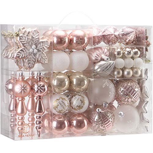 Product Cover Sea Team 108-Pack Assorted Shatterproof Christmas Ball Ornaments Set Decorative Baubles Pendants with Reusable Hand-held Gift Package for Xmas Tree (Rose Gold)