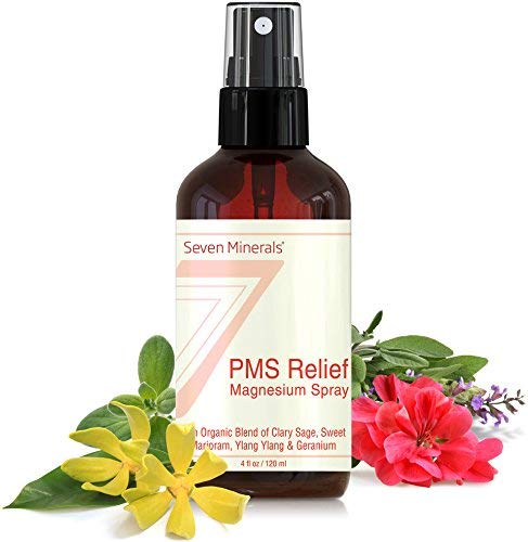 Product Cover PMS Magnesium Relief Spray - Natural Menstrual Cramp Relief And PMS Support With Ionic Magnesium Chloride And USDA Organic Essential Oils (Clary Sage, Sweet Marjoram, Ylang Ylang, Geranium) 4 oz