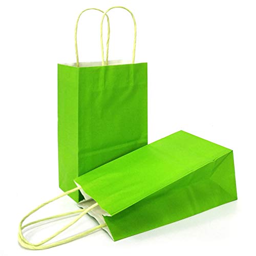 Product Cover AZOWA Gift Bags Light Green Kraft Paper Bags with Handles (8 x 6 x 3 in, Green, 25 Pcs)