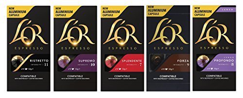 Product Cover L'OR Nespresso Original line compatible Aluminium Capsules Set of 5 Flavours Variety Pack 50 Pods