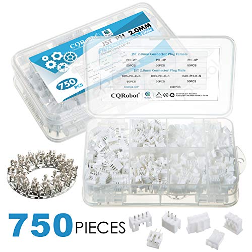 Product Cover 750 Pieces 2.0mm JST-PH JST Connector Kit. 2.0mm Pitch Female Pin Header, JST PH - 2/3 / 4 Pin Housing JST Adapter Cable Connector Socket Male and Female, Crimp DIP Kit.
