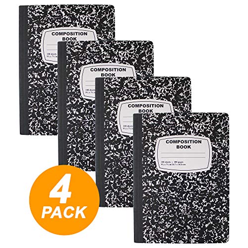 Product Cover Emraw Black & White Marble Style Cover Composition Book with 100 Sheets of Wide Ruled White Paper (4 Pack)