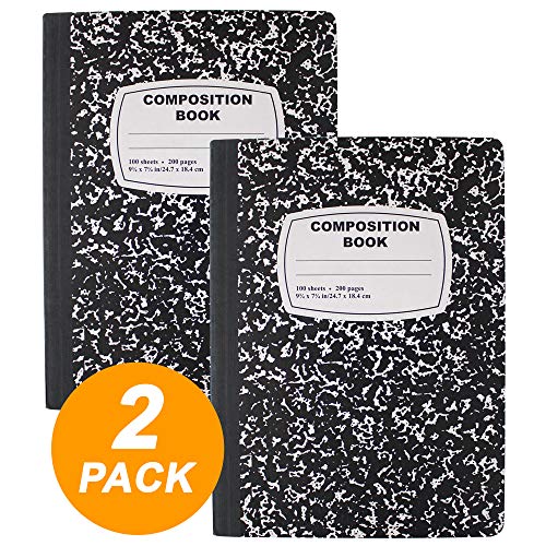 Product Cover Emraw Black & White Marble Style Cover Composition Book with 100 Sheets of Wide Ruled White Paper (2 Pack)