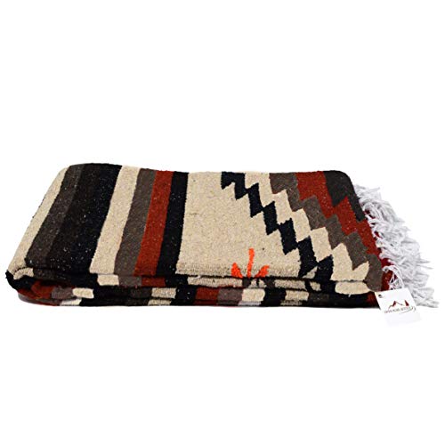 Product Cover Open Road Goods Aztec Navajo Style Blanket, Throw, or Yoga Bolster - Handwoven Mexican Diamond Blanket Southwestern Style - Brown