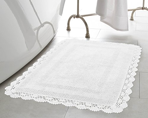 Product Cover Laura Ashley Crochet Cotton 17x24/21x34 in. 2-Piece Bath Rug Set, White