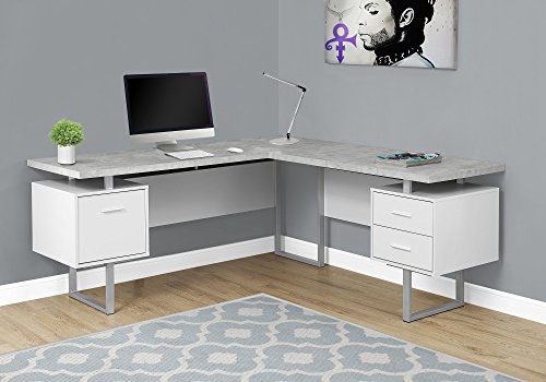 Product Cover Monarch Specialties Computer Desk Left or Right Facing White / Cement-Look 70