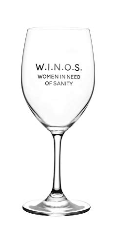 Product Cover W.I.N.O.S. Women In Need Of Sanity - Cute, Novelty, Etched Wine Glass by Lushy Wino - Large 16 Ounce Size with Funny, Etched Sayings - Gift Box