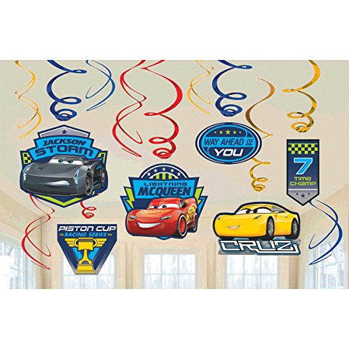 Product Cover Disney Cars 3 Lighning McQueen Party Foil Hanging Swirl Decorations / Spiral Ornaments (12 PCS)- Party Supply, Party Decorations