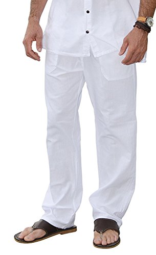 Product Cover M&B USA Cotton White Pants Summer Beach Elastic Waistband Casual Pants