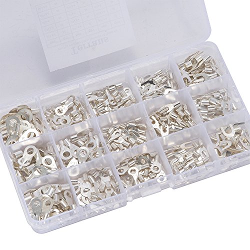 Product Cover Terrans 375 Pcs 15 in 1 Non-Insulated Ring Fork U-type Terminals Tin-Plated Copper Terminals Assortment Kit Cable Wire Connector Crimp Spade Electric Wire Wiring Kit