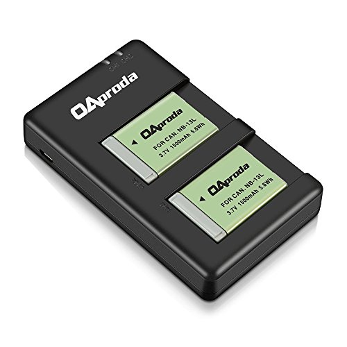 Product Cover OAproda 2 Pack Fully Decoded NB-13L Battery with Rapid Dual USB Charger for Canon PowerShot G7 X Mark II, SX720 HS, SX740 HS, SX730 HS, SX620 HS, G5 X, G5 X Mark II, G7 X, G7 X Mark III, G9 X Mark II
