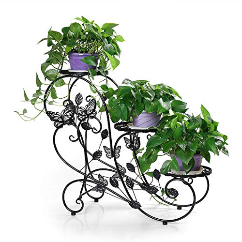 Product Cover Funmall 3-Tiered Plant and Flower Stand Plant Flower Pot Rack with Classic Design,Black