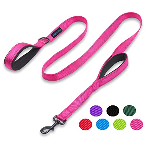 Product Cover Wagtime Club Soft &Thick Dual Handle Dog Leash, Premium Nylon Double Padded Handles for Medium, Large or XLarge Dog Classic Comfort (Reflective Lively Pink)